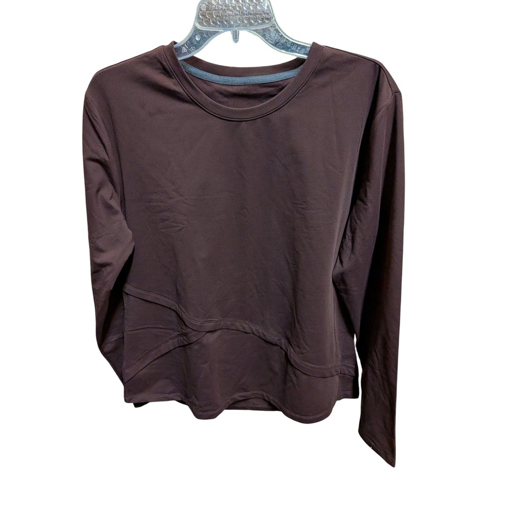 Baleaf Mens Long Sleeve Activewear Top Dark Brown Crew Neck Workout Shirt NEW